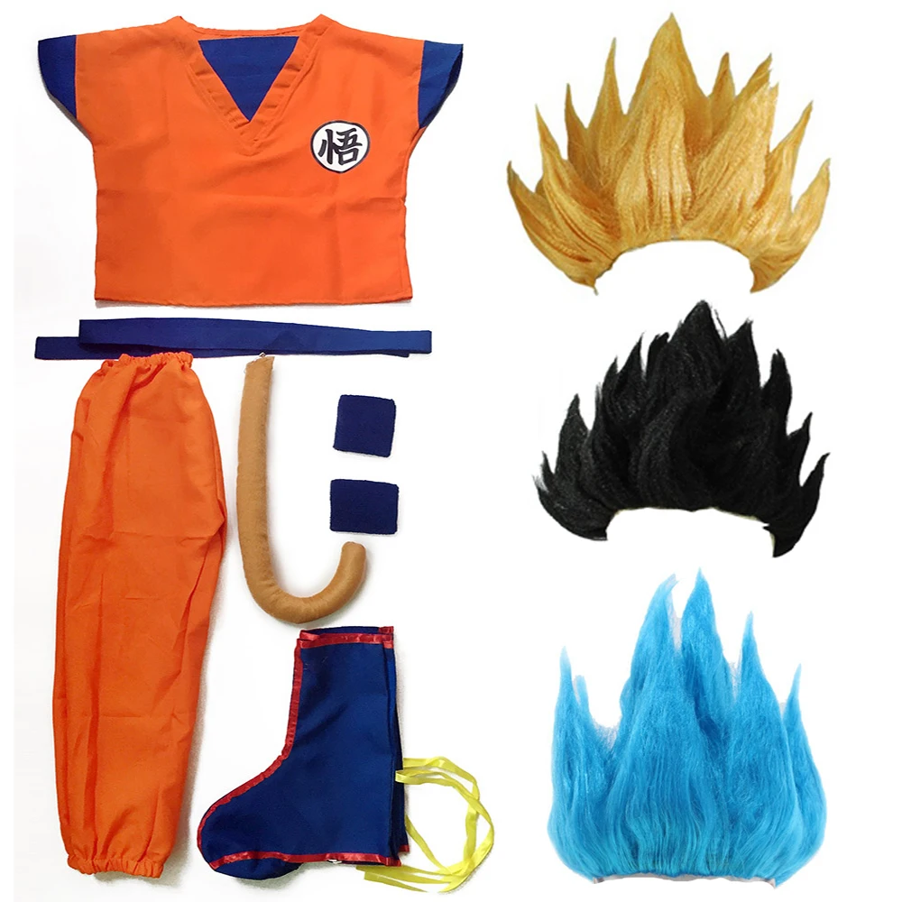 

Dragon Z Clothes Suit Go ku Cosplay Costumes Top/Pant/Belt/Tail/wrister/Wig