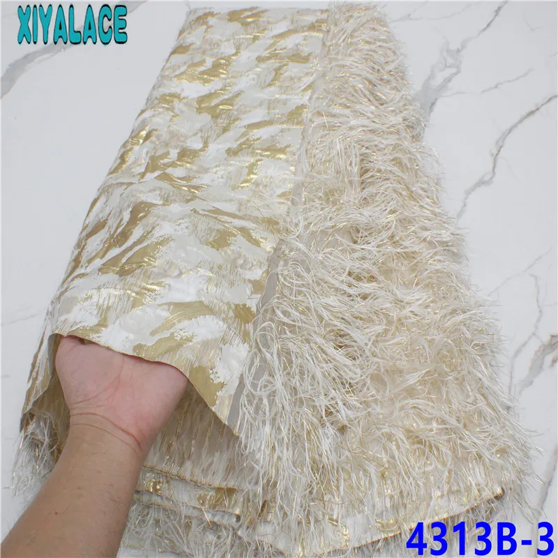 Женская ткань жаккардовая кружевная нигерийский дамасский материал с перьями в