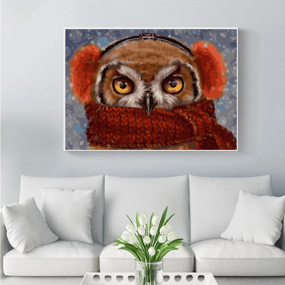 AZQSD DIY Unframe краска по номеру на холсте наборы сова акриловая ручной работы подарок