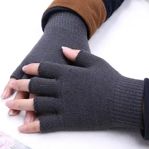 Перчатки без пальцев для мужчин и женщин, шерстяные вязаные хлопковые митенки, теплые зимние митенки для тренировок, 1 пара