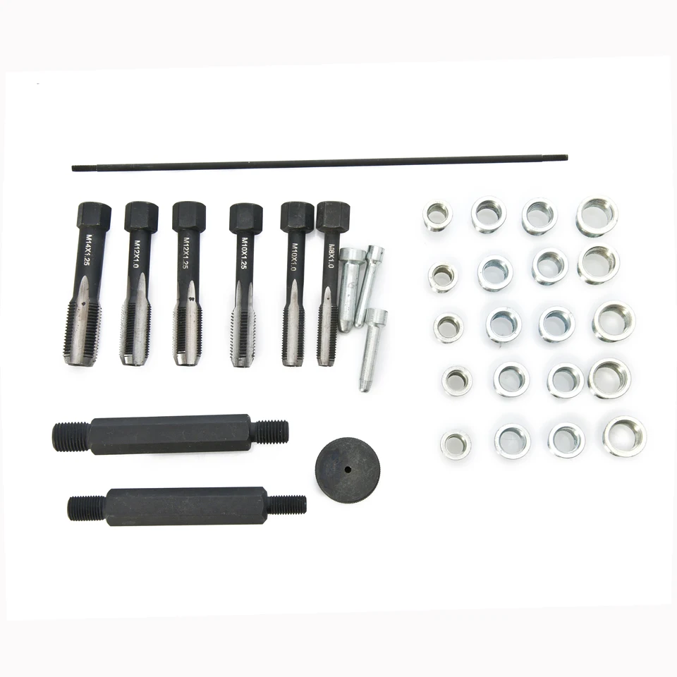 

33Pcs Glow Plug Thread Repair Tool Kit Cylinder Heads M8 M10 M12 M14 Auto Repairing Tool Preheat Plug Screw Restoration Set