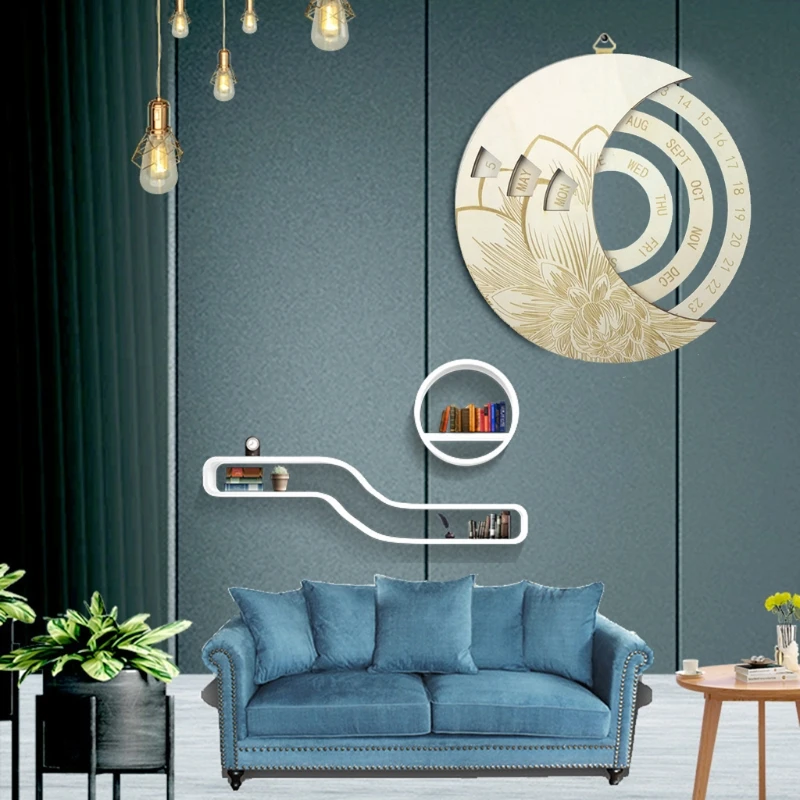 

Wooden Moon Perpetual Calendar DIY Adjustable Family Birthday Reminder Sign Board Wall Hanging Crafts for Home Office School