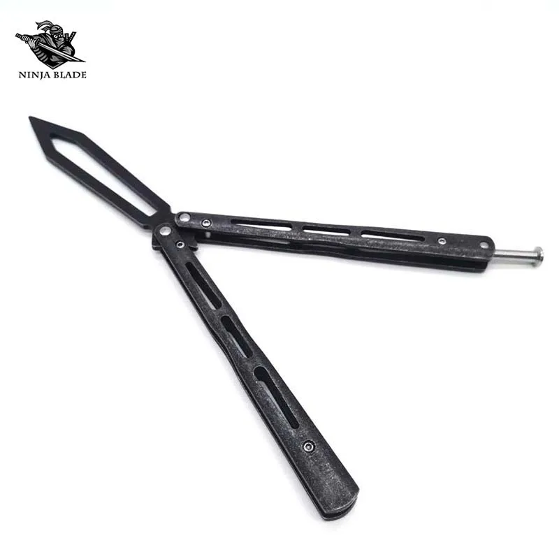 Черный длинный тренировочный нож-бабочка для начинающих балисонг с матовым