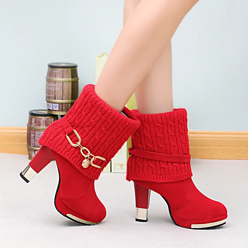 

boots Women's boots high-heeled female boots 2021 winter new thick with shoes frosted wool in the Women's shoes Wedding