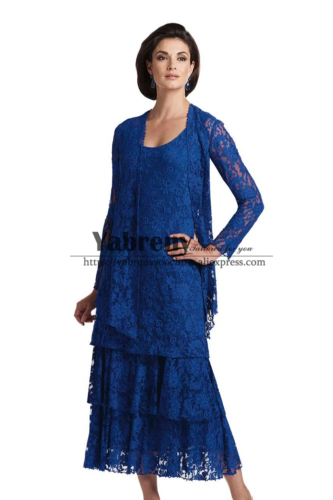 

Tea length Lace Mother of the bride dress with Jacket Light Green