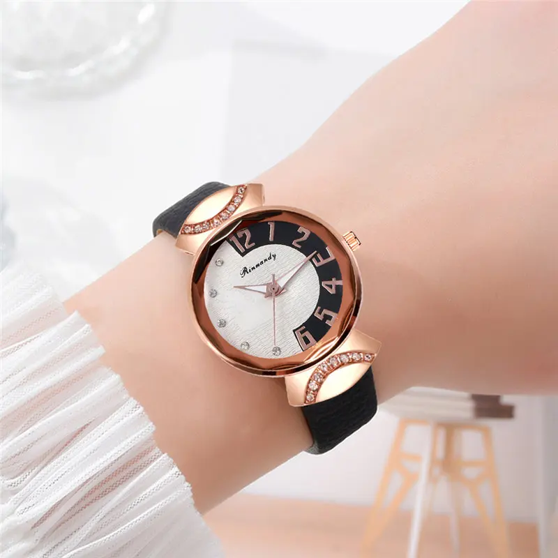 

Women Girls Quartz Watch with PU Leather Band Arabic Numerals Small Scale Dress Watch TT@88