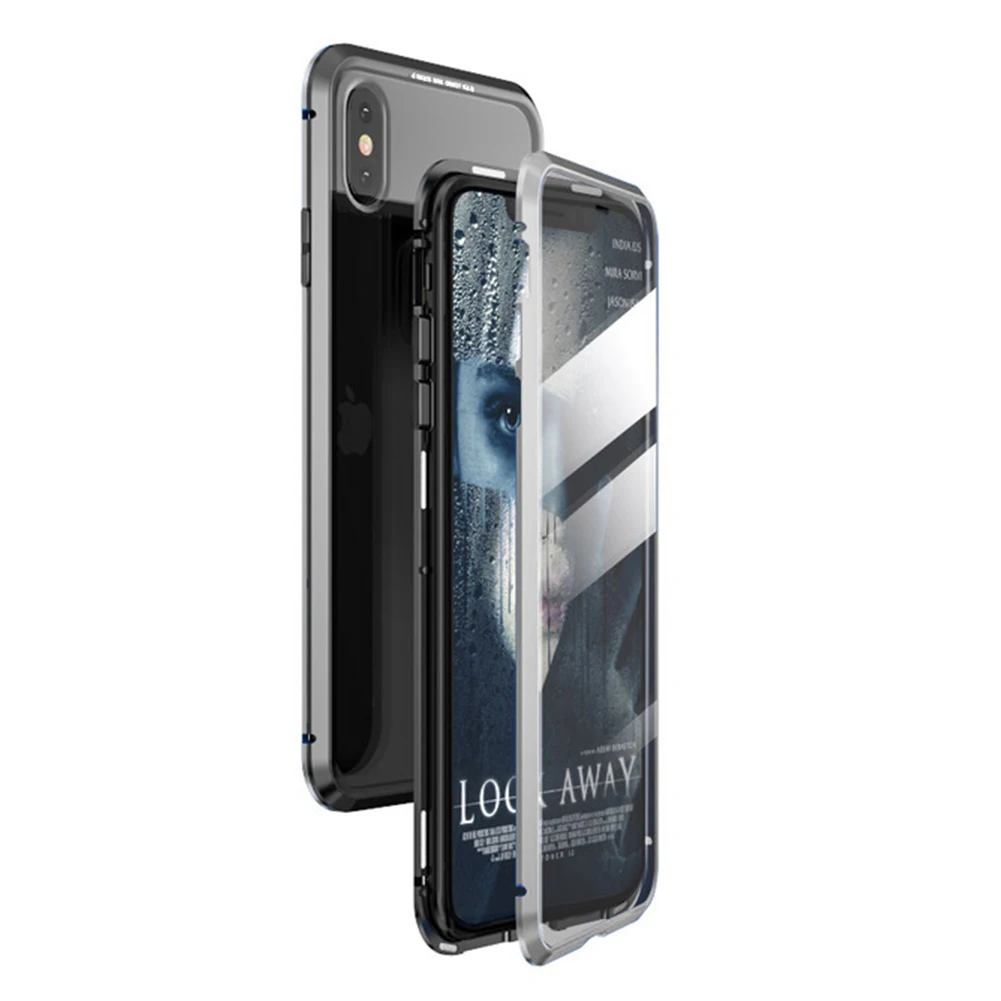 Магнитное закаленное стекло чехол для iPhone 11 Pro X XS MAX XR 8 7 металлический бампер Магнитный чехол для samsung Galaxy Note 10 S10 Plus - Цвет: Silver