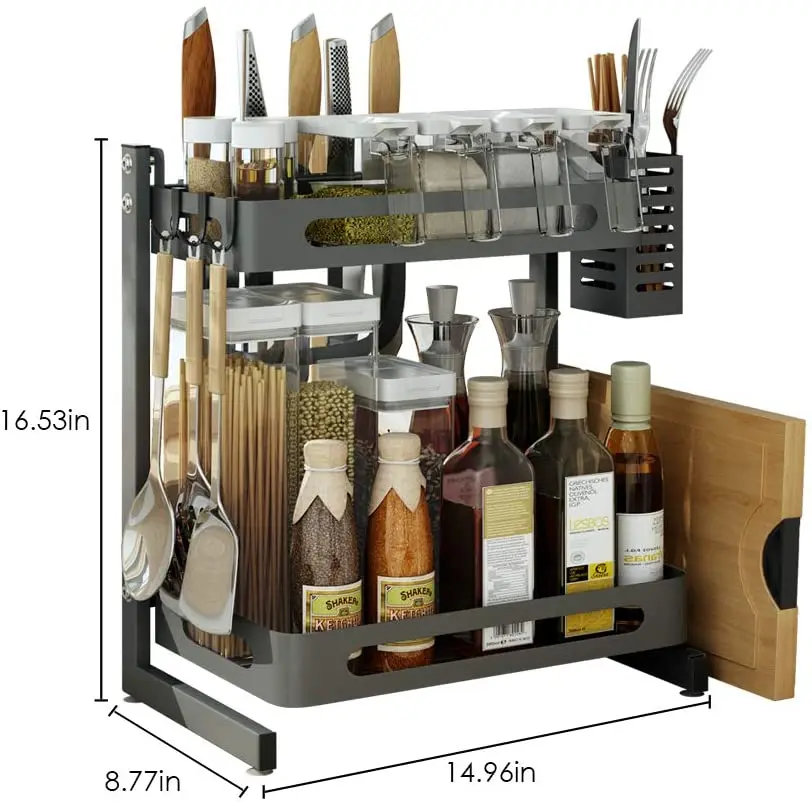 

Spice Rack, Kitchen Organizer Cabinet 22in, Countertop Pantry Shelf, Multipurpose Storage Shelves For Kitchen or Bathroom