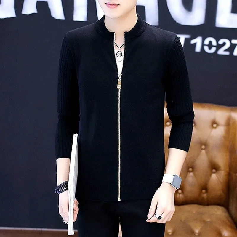 Модная полосатая трикотажная мужская куртка в студенческом стиле Тонкий