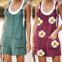 women rompers summer casual loose sleeveless jumpsuit button pocket suspenders bib short pants playsuits overalls plus size 5xl