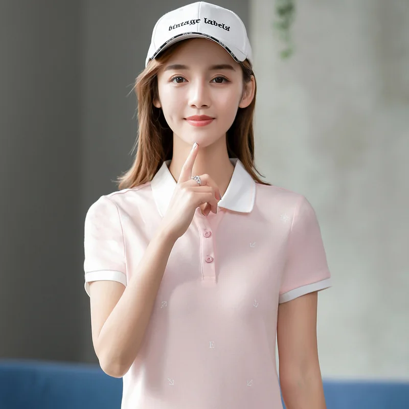 Женская рубашка поло Ruoru Однотонная с коротким рукавом Повседневная