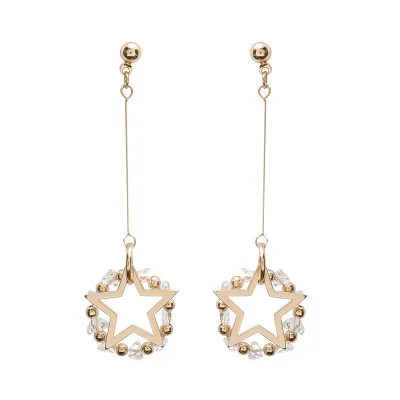 

Super Pearl Tassel Earrings Long Silver Color Needle Star Pendant Earrings Temperament Women Korean Crystal Stud Earrings