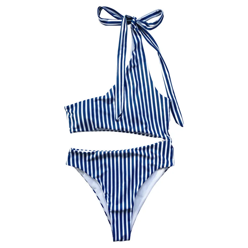 

Female Swimwear Swimsuit Bathing Suits Women Sexy One Shoulder Striped One Piece Monokini M06