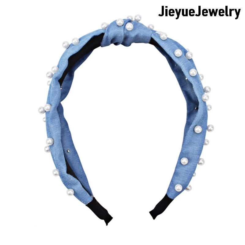 

Прессованная Пряжка для волос, Женская Корейская тканевая повязка на голову с жемчугом, эластичная повязка на голову с узлом, жемчужные акс...
