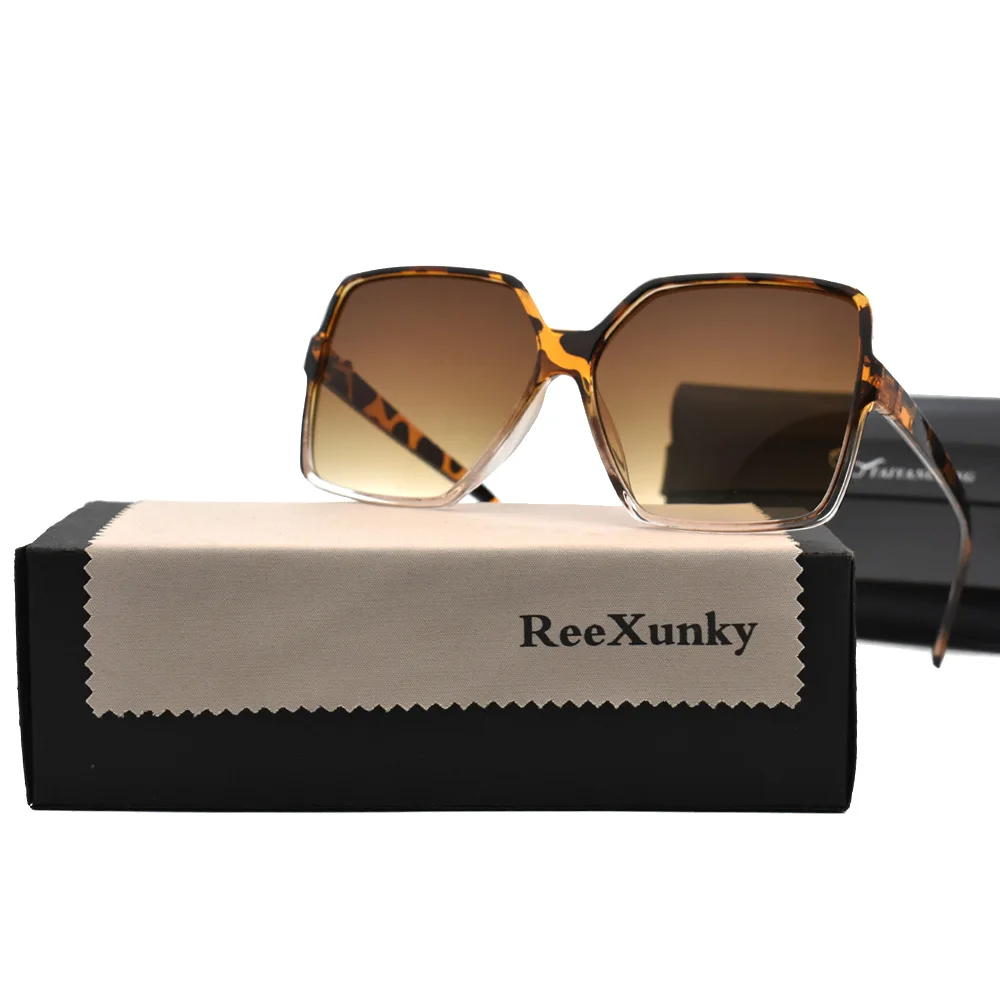 

Fashion Oversized Square Sunglasses Women 2020 Luxury Brand Mirror Sun Glasses Plastic Frame Brown Shades Visor Oculos Top