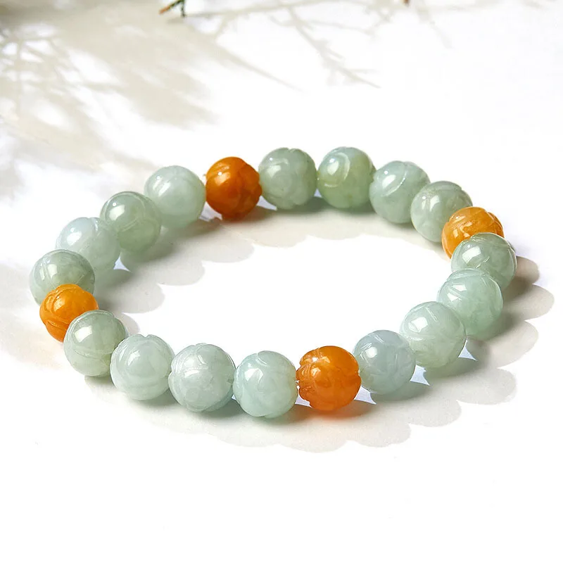 Браслет из нефритовых камней жадеит Изумрудный Лотос бусины шарм ювелирные