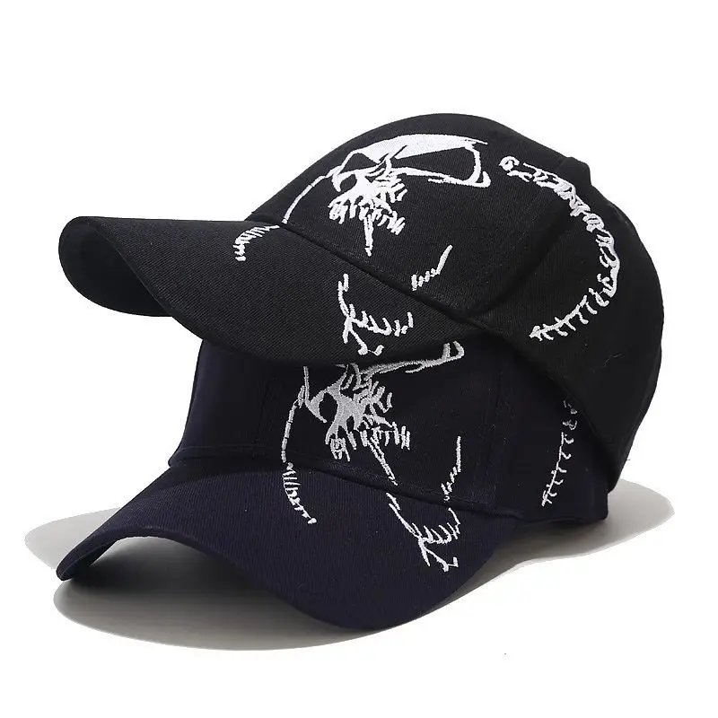 

Outdoor Embroidered Skull Cap For Men Cotton Sports Baseball Caps Fashion Black Pattern Women Snapback Male Cap Hip Hop Bone