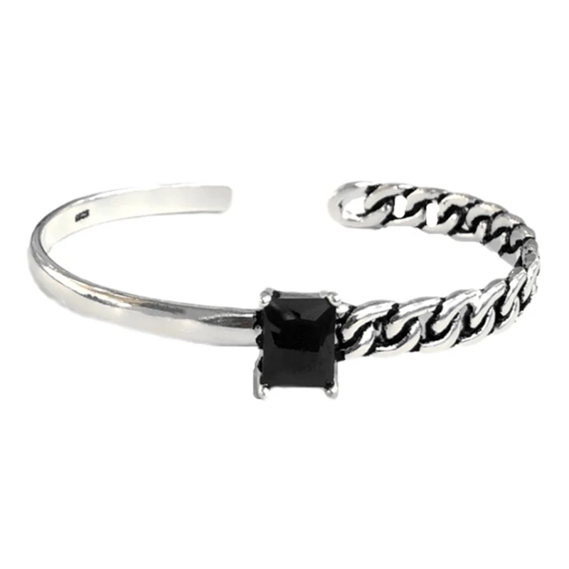 

2020 New Arrival Black Cubic Zircon Stones Real Chain Twisted Bangles Vintage Retro Cuff Open Women Female Bracelets