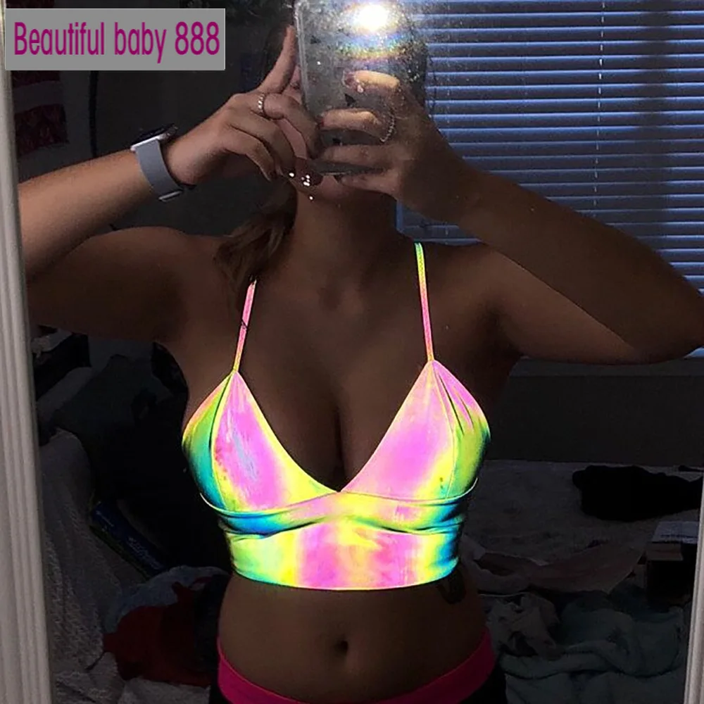 

Meqeiss, Летние Красочные Светоотражающие Клубные топы, женские сексуальные майки, модные блестящие майки для пляжа и отдыха, майки для женщин