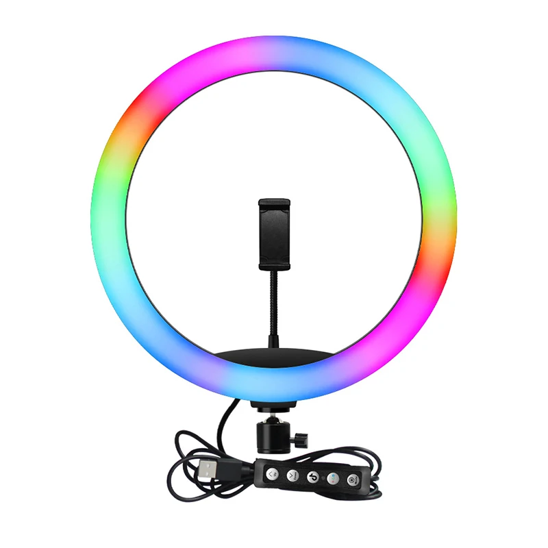 

Dimmable RGB LED Selfie Ring Light with Tripod Stand Photography Studio Ring Lamp for TikTok Youtube Live Makeup Video Lights