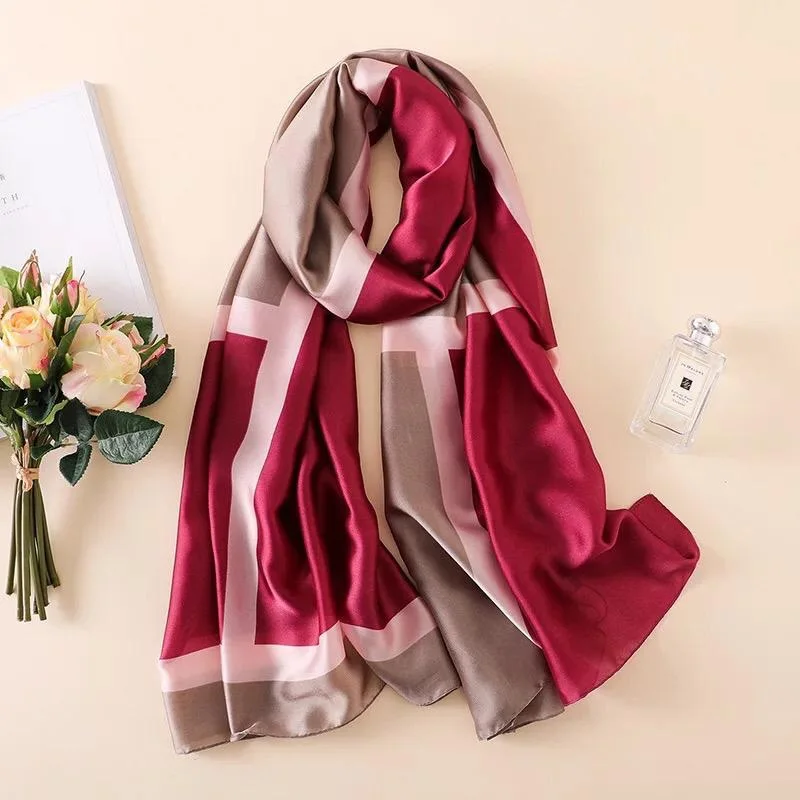 

Yulaili 2020 Newest Colorful Striped Shawls For Women Simulation Silk Scarf Female Echarpe Lady Soft Scarves Two Colors