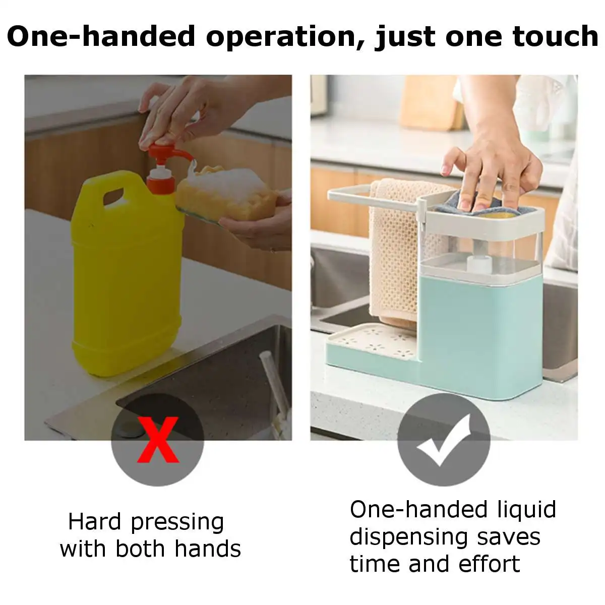 

2-in-1 Soap Pump Dispenser With Sponge Holder Liquid Dispenser Container Hand Press Soap Organizer Kitchen Cleaner Tools