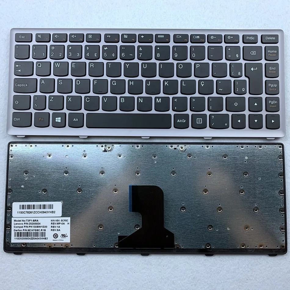 Бразильская Клавиатура для ноутбука Lenovo Ideapad Z400A Z400N Z400T Z400 P400 Z410, Серебристая Рамка