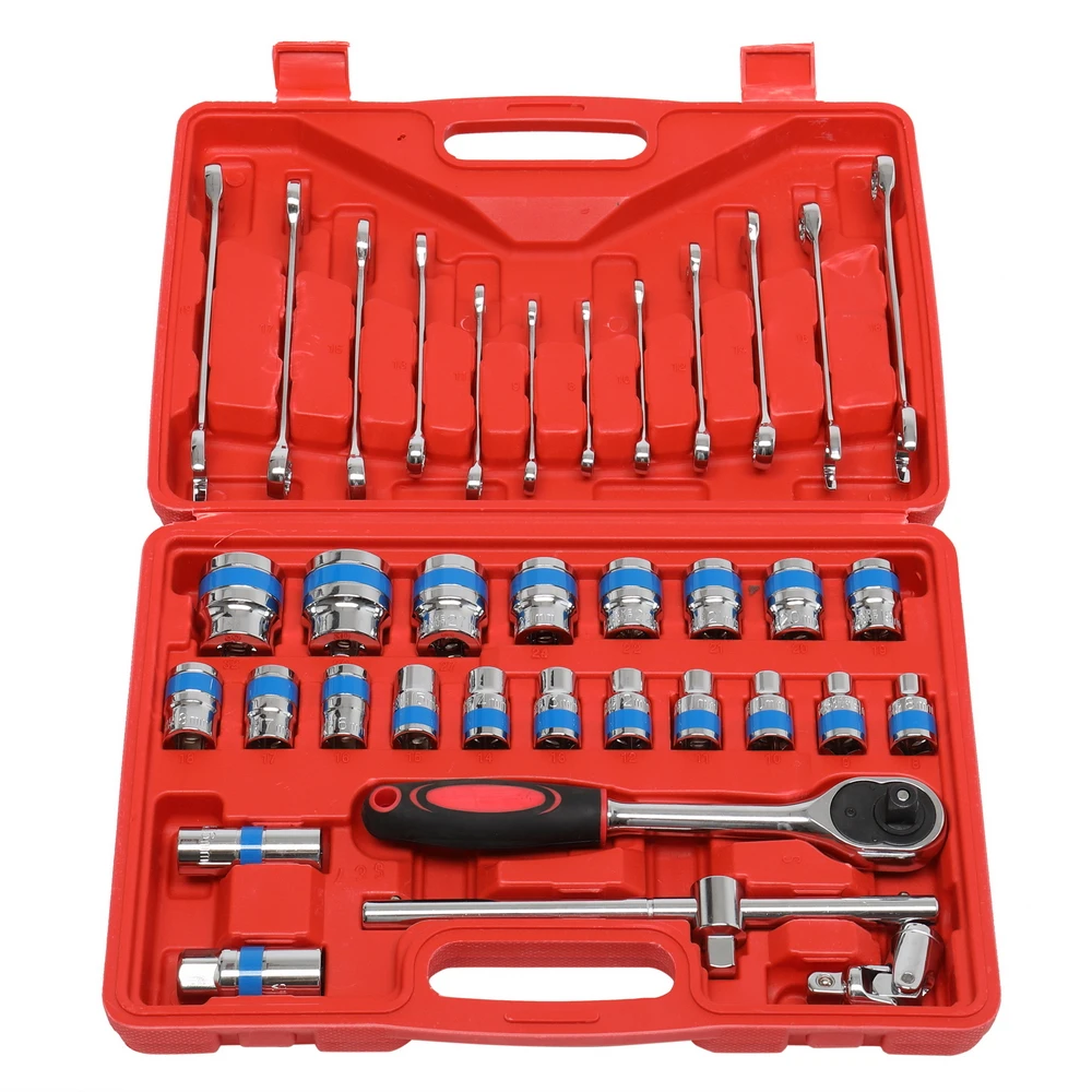 

36PC General Machine Tool Set Polished Chrome Vanadium Surface with Red Storage Box[US-Stock]