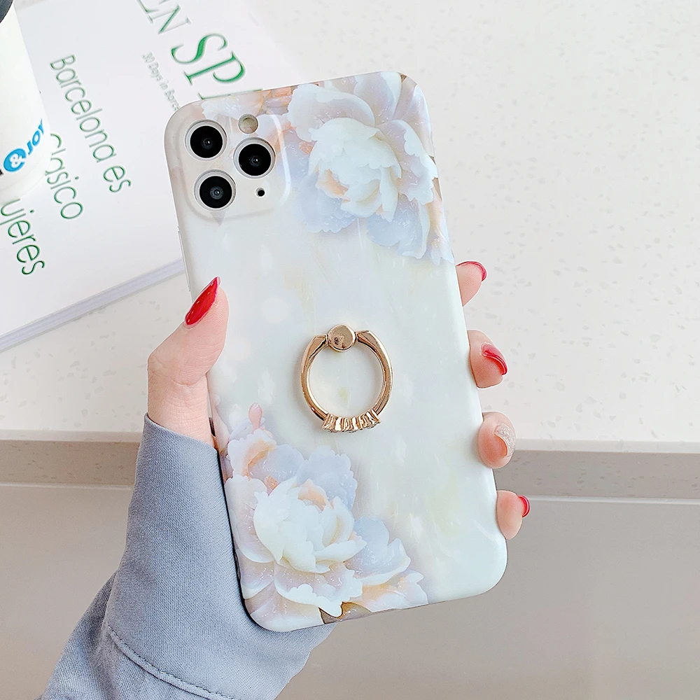 Чехол для телефона LOVECOM Flower Marble с кольцом-держателем iPhone 11 Pro Max XR X XS 7 8 Plus SE2020
