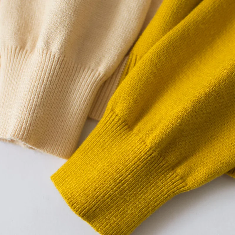 2020 Turtleneck Women's Cashmere Sweater Stitching Short Knit Fashion Casual Pullover Long-sleeved Warm Jumper Pullovers | Женская