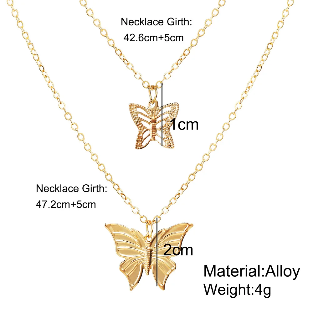 

Double butterfly pendant necklace Multilayer vintage alloy necklaces for women romantic birthday gift Wholesale Jewelry