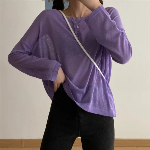 Укороченные топы с длинным рукавом Солнцезащитная рубашка пуловер Корейская