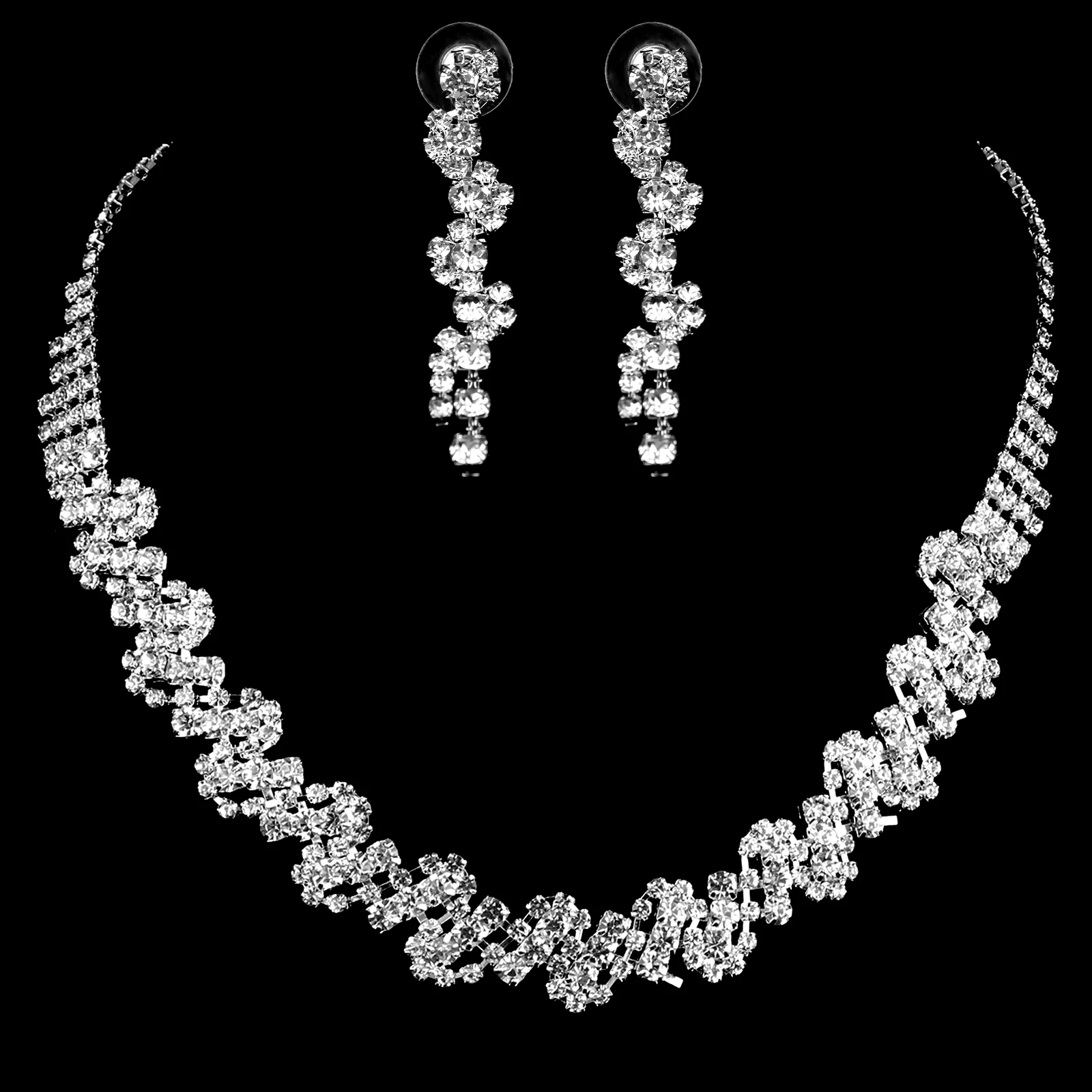 

Crystal Wedding Bridal Jewelry Set For Women Necklace Dangle Earrings Set