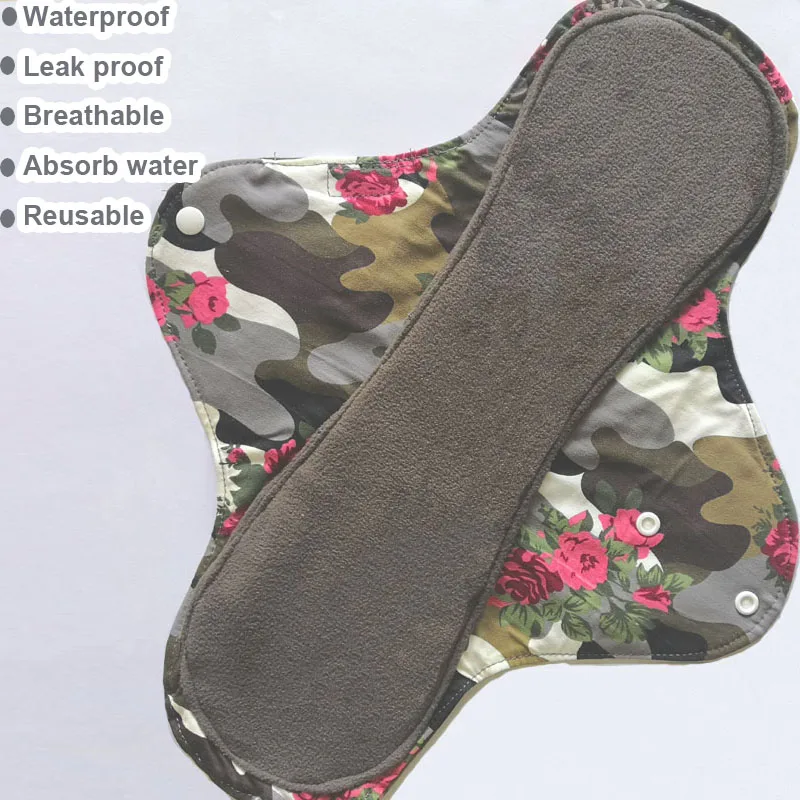 

420MM Bamboo Charcoal Adult Cloth Diaper Pads Sanitary Towel Reusable Waterproof Cotton Incontinence Pad Absorbent Breathable