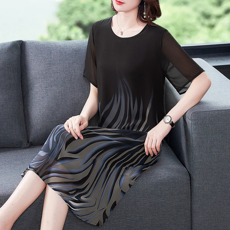 Женский сарафан из натурального шелка Элегантное повседневное платье с принтом