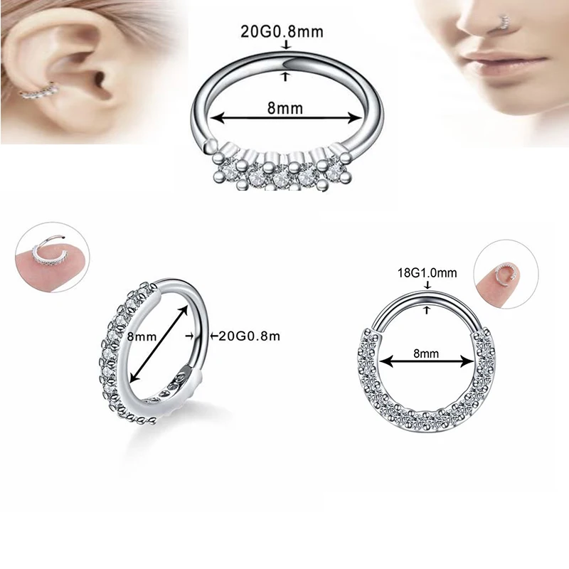 

1PS G23 Zirconium Labret Hinged septum nose ring lip ear cartilage ear spiral female earrings male ring perforated jewelry