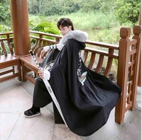 hanfu cloak for men chinese traditional winter warm thick black hooded cape cloak christmas costume hanfu set for men plus size