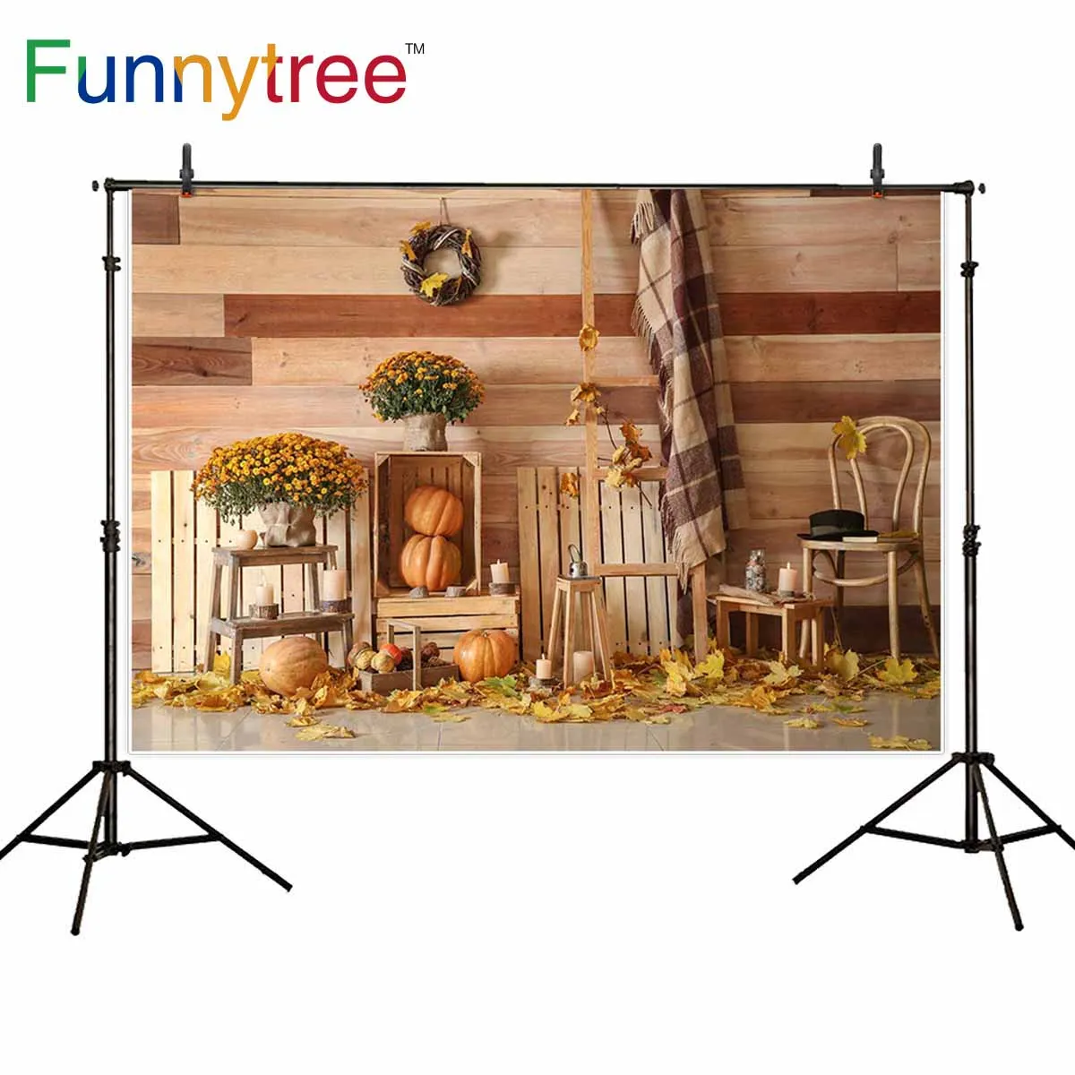 Фотофон Funnytree фотография деревянная стена Тыква Осенняя ваза цветок внутри