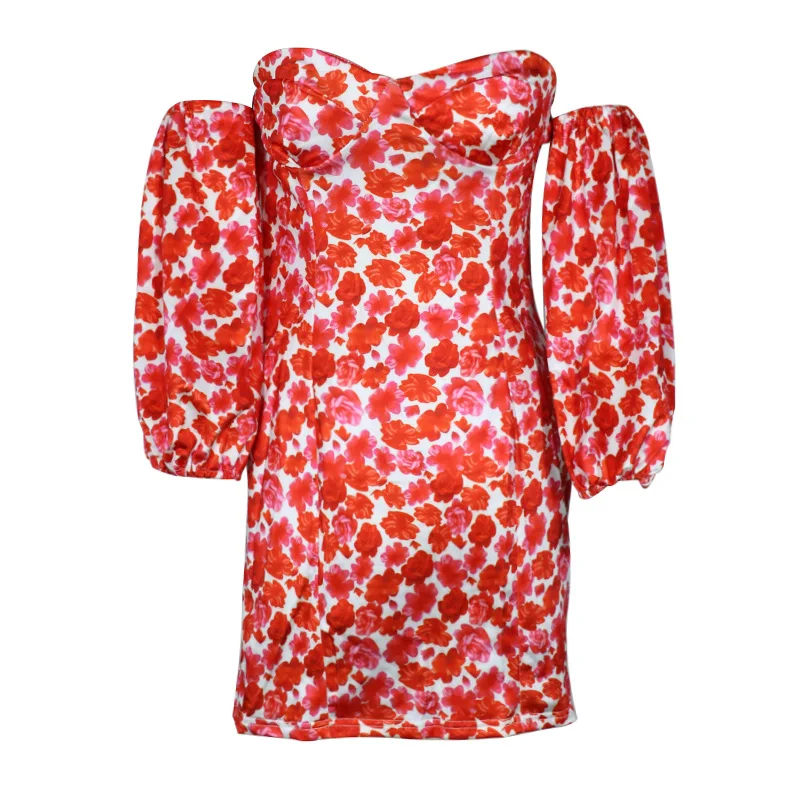 

Women's Floral Dress, Wrapped Midi, Short Sleeve Boat Neck Fall Girl Tummy Control Off-Shoulder Clothes