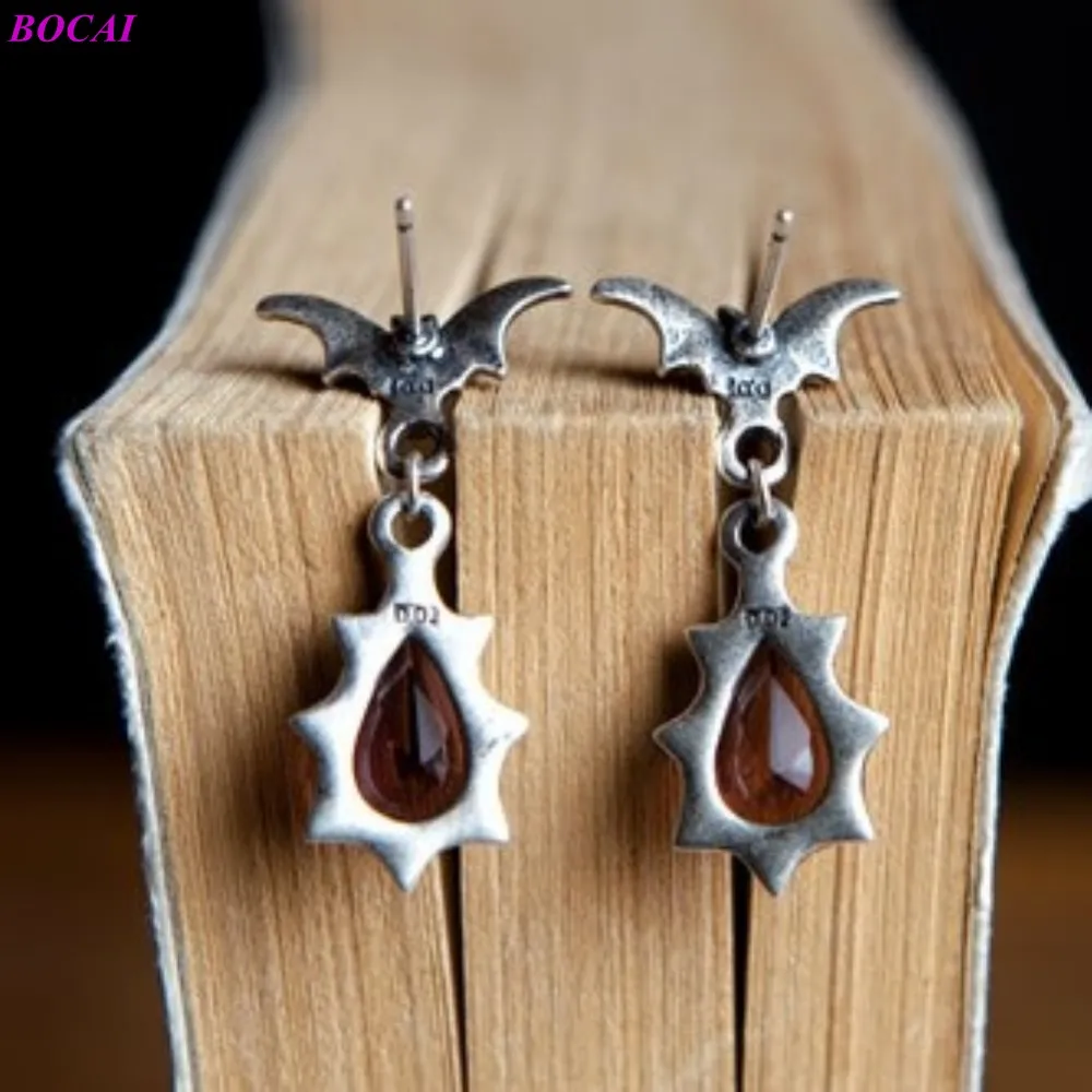 BOCAI S925 стерлингового серебра серьги &quotлетучая мышь&quot с украшением в виде