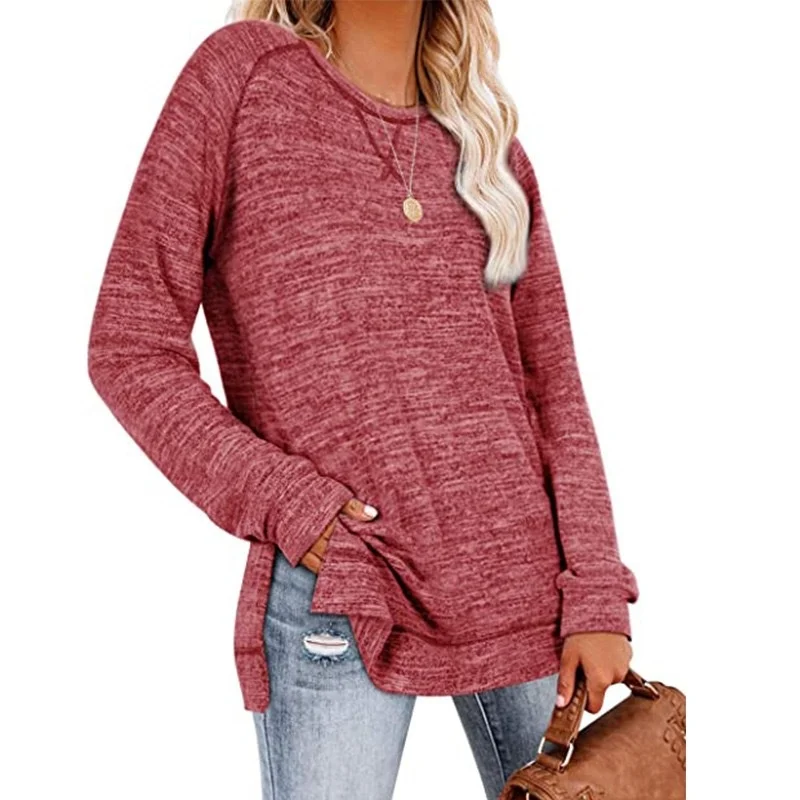 

Свободный пуловер с длинным рукавом и круглым вырезом, новинка осень/зима 2021, женская блузка, удобная Базовая Em *