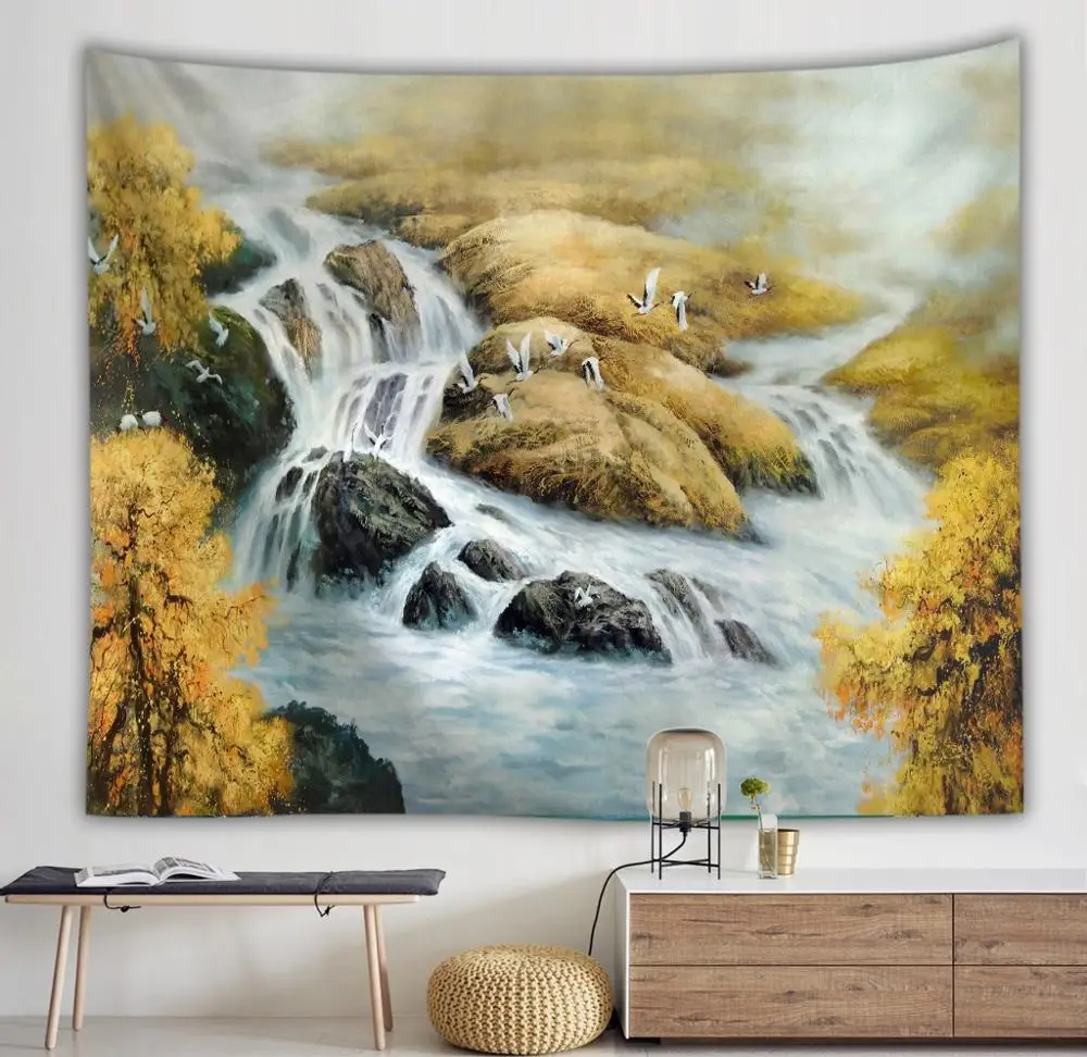 Гобелен с лесным потоком 3D пляжное полотенце водопад пейзаж красивая картина