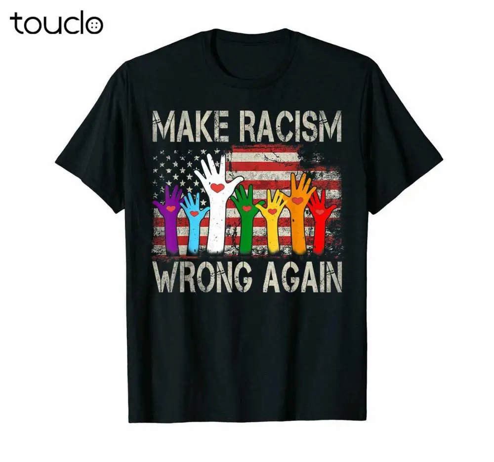

Make Racism Wrong Again American Flag Funny Anti Trump Men Shirt