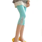 Женские укороченные кружевные Капри LJCUIYAO, летние Модальные трикотажные брюки до середины икры для тренировок, простроченные Ажурные кружевные черные хлопковые штаны