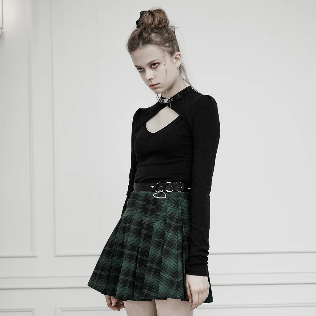 Женская облегающая футболка в стиле панк с декоративной пряжкой из