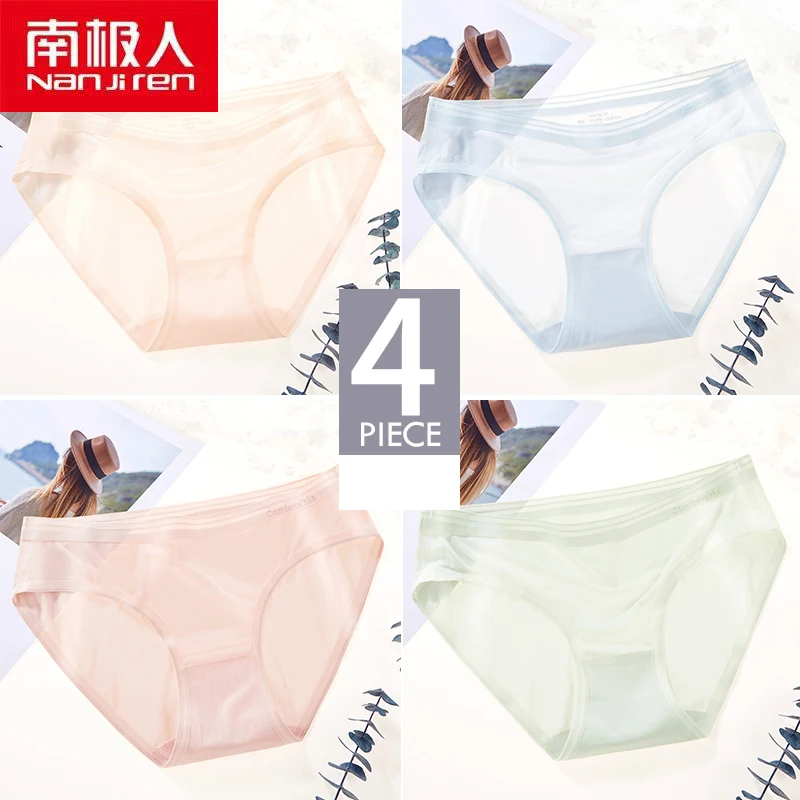 

NANJIREN Women Underwear Lingerie Pants Seamless Breathable Pure Cotton Transparent Waist Mid-Rise Girls Comfortable Briefs 4pcs