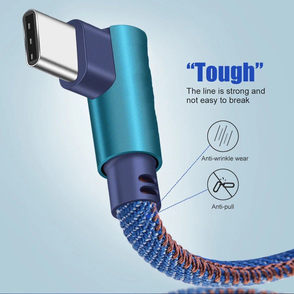 micro usb type c cable 2 4a fast charger usb cord 90 degree elbow nylon braided data cable for samsungsonyxiaomi android phone free global shipping