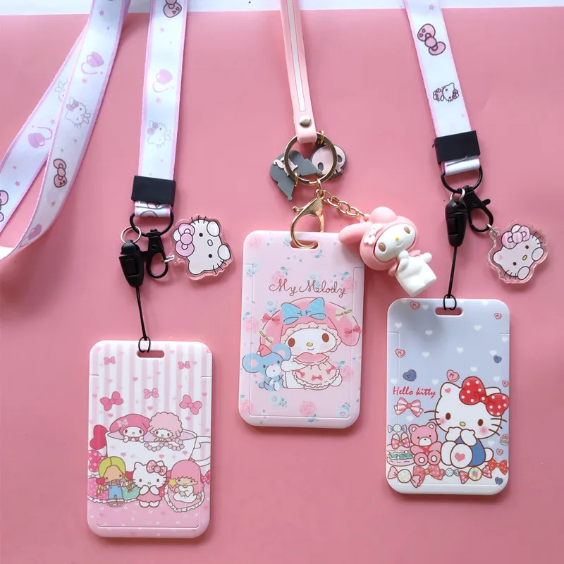 

Kawaii Kt Kuromi Mymelody Cartoon Id Card Work Card Holder Cartoon Bus Badge Bus Card Student with Lanyard Keychain