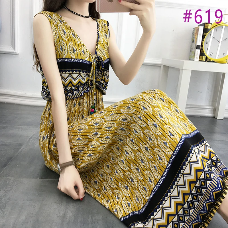Винтажное женское богемное платье элегантное пляжное Бохо с принтом новинка 2020