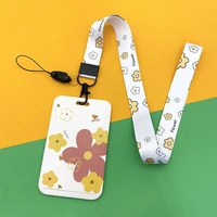 fashion flower women card protector cover case card holder neck strap with lanyard badge holder work id card bus id card holder